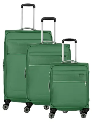 Produktbild von Kofferset 3 teilig Weichschale 4 Rollen, Größen S-M-L, nachhaltig, MIIGO, Reisegepäck Set aus recyceltem Material, TSA Schloss, Koffer Größen L + M erweiterbar