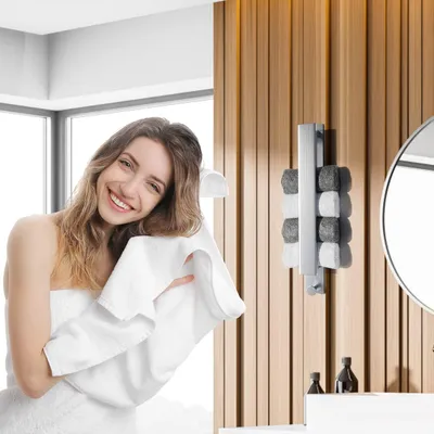 Immagine prodotto di Portasciugamani autoadesivo per bagno e cucina - portasciugamani per ospiti senza foratura - 40 cm colore argento - acciaio inox - 2 ganci per asciugamani