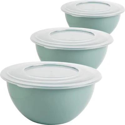 Produktbild von Schüssel mit Deckel 3er-Set 5l, vielseitige Rühr- & Salatschüssel, Grün, stapelbar
