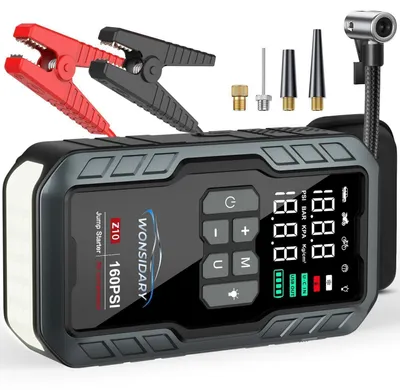 Obrázok produktu pre Powerbank Starthilfe 7000A s kompresorom 160 PSI, kapacitou 27000 mAh, určený pre 12V benzínové a 8,0-litrové dieselové motory, s 4 LED svetlami
