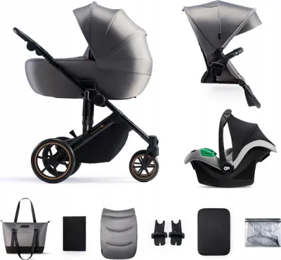 Produktbild von Kinderkraft PRIME 2 3-in-1 - Kinderwagen bis 22 kg - Babytragetasche, Autositz MINK PRO - vollgefederte Räder - wasserdichtes Verdeck - Grau
