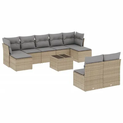 Imagen del producto de vidaXL Juego de 10 piezas de sofá de jardín con cojines, color beige, de ratán sintético