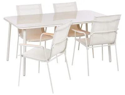Produktbild von BELIANI Gartenmöbel Set Hellbeige aus Stahl mit Mesh Sitzfläche 4-Sitzer UV- und Wetterbeständig Pulverbeschichtet Stapelbar Modern Outdoor Gartenmöbel