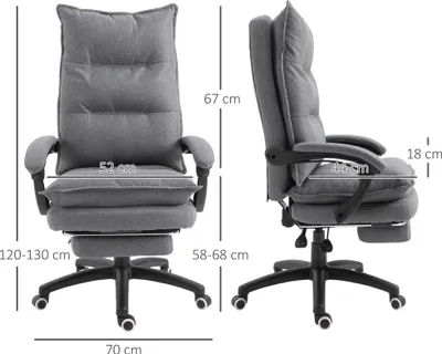 Image de HOMCOM Fauteuil de bureau massant fauteuil bureau confortable hauteur réglable dossier inclinable repose-pied intégré toile de lin gris chiné