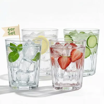 Tritan Drinkbecher Set 4er, transparent, 360 ml, unzerbrechlich