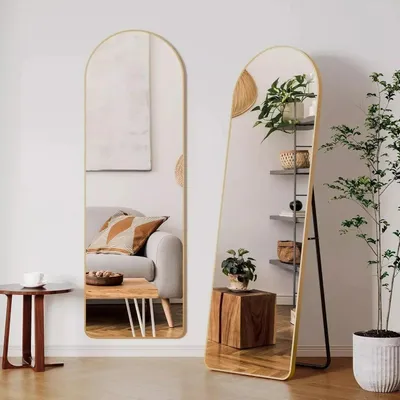 Obrázek produktu pro Zrcadlo – Zrcadlo stojací – 162x53 cm – Rám z pozlaceného hliníku – Zaoblené rohy