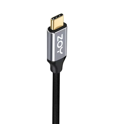 Zdjęcie produktu dla Kabel USB ZOY USB-C do USB-C 1m v3.2 20Gb/s 100W czarno-srebrny Szybki transfer danych Aluminiowa obudowa, nylonowy oplot