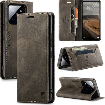 Produktbild von Xiaomi 14 Hülle, Retro Kunstledertasche Stand Schutzhülle für Xiaomi 14 Kupfer