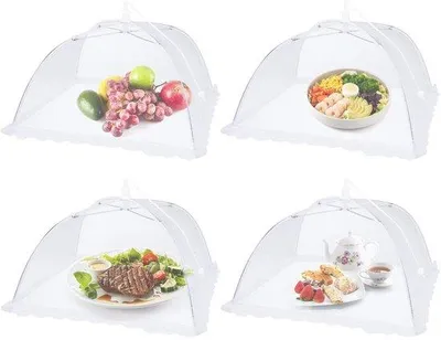 Zdjęcie produktu dla Składana siatkowa osłona przeciw owadom do żywności, 4 sztuki, 33 x 33 cm, biała, na piknik, grilla, owoce