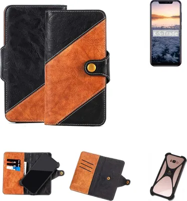 Produktbild von K-S-Trade Handyhülle Schutzhülle Bookstyle Case Wallet-Case kompatibel mit Oukitel C12 Pro Handy Cover Bumper Klapphülle schwarz hellbraun 1x