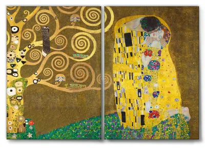 Image de Giallobus - Le baiser - Gustav Klimt - 144x100cm | 2pz. x 70x100cm - Tableau - Toile