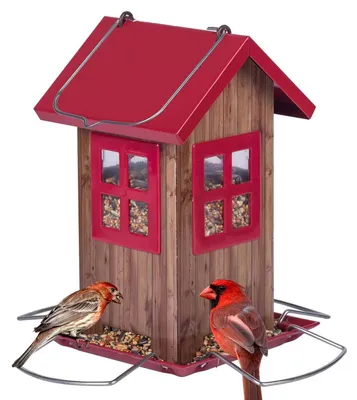 Produktbild von Vogelfutterspender Metall mit 4 Futteröffnungen Rot/Grau
