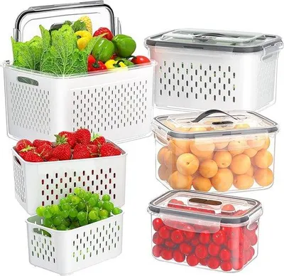 Produktbild von Kühlschrank Organizer 4er Set, stapelbar, mit Sieb und Deckel für Küche