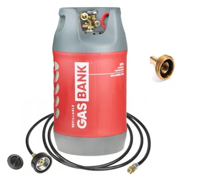 Image de Ensemble de bouteilles de gaz GPL Zatechs 11 kg Composite DUO rechargeables 80 % de remplissage inclus avec tuyau de 1,5 m Adaptateurs DISH & ACME Allemagne Europe Camping-car