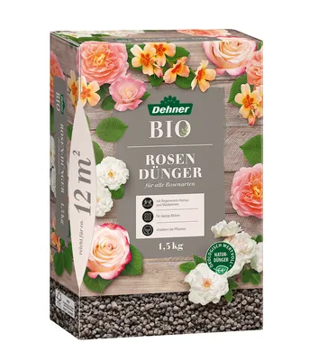 Produktbild von Dehner Bio Rosendünger, hochwertiger Dünger für Rosen, organischer NPK-Dünger, mit Spurennährstoffen, ökologisch wertvoll, natürliche Langzeitwirkung, 1.5 kg, für ca. 12 qm
