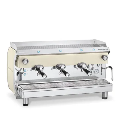 Produktbild von La Pavoni Siebträgermaschine 3-gruppig Edelstahl/Perlweiß Brühgruppe aus Druckguss GENIALE 3MBEU