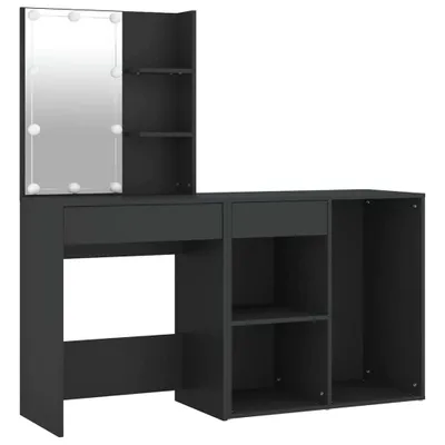 Produktbild von LED-Schminktisch mit Schrank Schwarz Holzwerkstoff