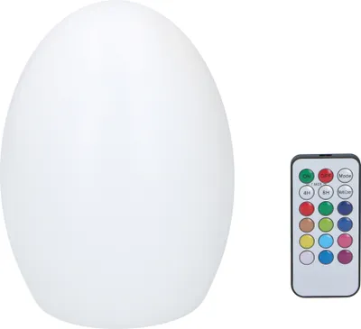 Zdjęcie produktu dla Lampa stołowa LED Grundig w kształcie jajka - Lampa RGB - Lampa stołowa na baterie - z pilotem - Różne kolory i tryby światła - Funkcja timera od 4 do 8 godzin - Tworzywo sztuczne - Biały