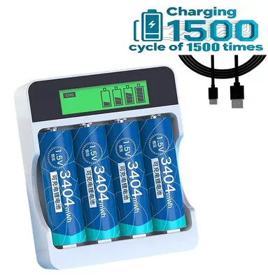 Image de Chargeur de piles, avec 3404 mWh, 4 piles AA rechargeables, piles NiMH 1,5 V AA rechargeables, 4 emplacements de charge avec écran LCD