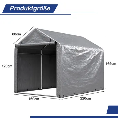 Immagine prodotto di Garage per biciclette 160x220x165, con porta a rullo, struttura in acciaio, realizzata in polietilene resistente agli agenti atmosferici, adatta per biciclette e attrezzature da giardino (grigio)