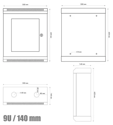 Obrázok produktu pre 10" rack jednodielny 9U/140 DATACOM čierny Skl. dv.