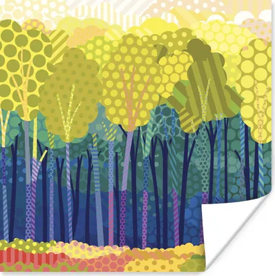 Produktbild von MuchoWow® Poster Eine Illustration von grünen Bäumen in einem Wald 30x30 cm - Wandposter - Printing