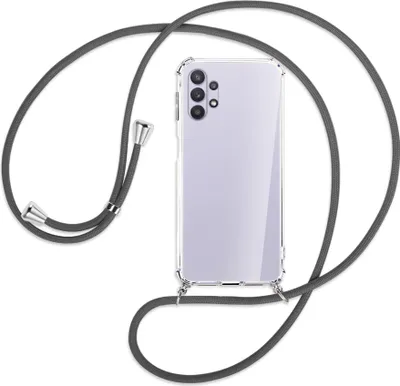 Produktbild von Handykette Backcover-Schutzhülle mit Band (Metall silberfarben) für Samsung Galaxy A32 5G - dunkelgrau