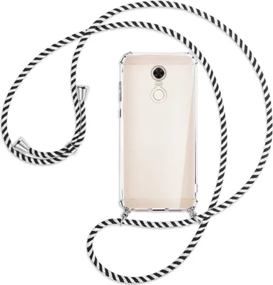 Produktbild von Handykette Backcover-Schutzhülle mit Band (Metall silberfarben) für Xiaomi Redmi 5 Plus - schwarz/weiß gestreift