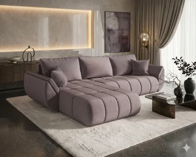 Image de Canapé d’angle SYDNEY PREMIUM gauche rose foncé velours Monolith 62 - fonction couchage, coffre de rangement pour la literie