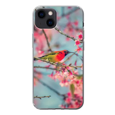 Produktbild von MuchoWow® Handyhülle Schutzhülle Hülle für iPhone 13 Vogel - Sakura - Farben Silikon Softcase Handy Hülle - Karteninhaber