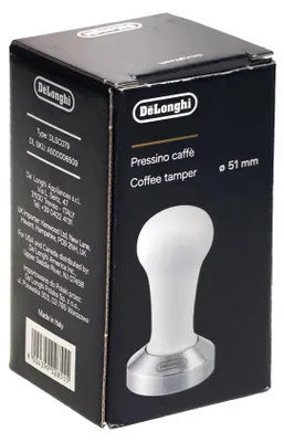 The image shows the retail packaging of a De'Longhi coffee tamper.