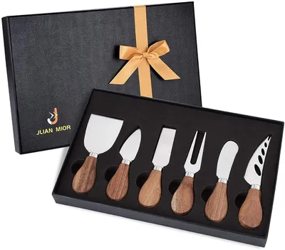 6-teiliges Käsemesser-Set aus Edelstahl mit Akazienholzgriff