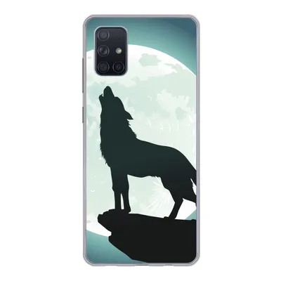 Produktbild von MuchoWow® Handyhülle Schutzhülle Hülle für Samsung Galaxy A71 Wolf - Mond - Stein Silikon Softcase Handy Hülle - Kartenbesitzer