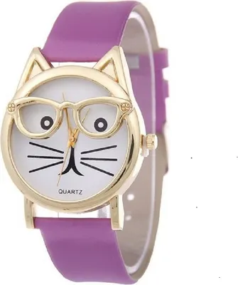 Produktbild von Stylische lila Cat Uhr für Damen – Einzigartiges Design KP12841