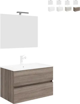Image de Armoire de toilette moderne murale 80 cm lavabo 2 tiroirs Easy 80 - Naturel