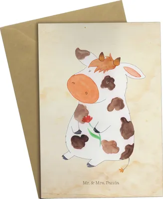 Produktbild von Mr. & Mrs. Panda Grußkarte Kuh - Vintage - Geschenk, spruchkarte, glückwunschkarten, Bauernhof, Milch, Hof, einladungskarten, Kühe, Spruch, Grußkarten, weihnachtskarten
