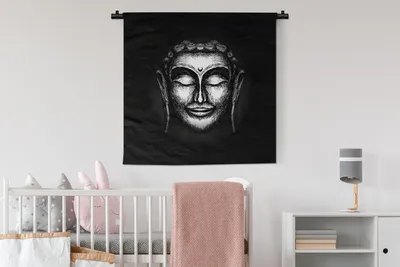 Produktbild von MuchoWow® Wandteppich Wandbehang Buddha - Silber - Schwarz 90x90 cm Tapisserie Dekoration Wandtuch - Wandaufhänger
