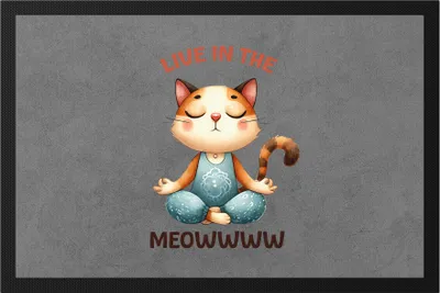 Produktbild von Live in the Meowww Fußmatte Geschenkidee für Yoga-Fans und Katzenliebhaber