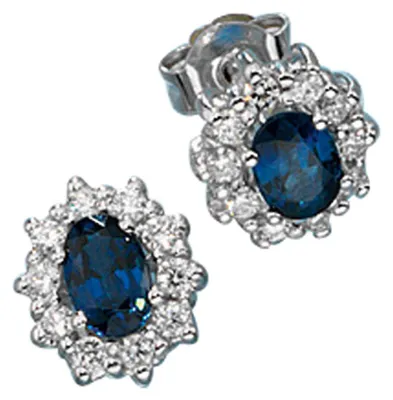 Produktbild von Ohrstecker mit Saphir blau & 20 Diamanten Brillanten 585 Gold Weißgold Damen