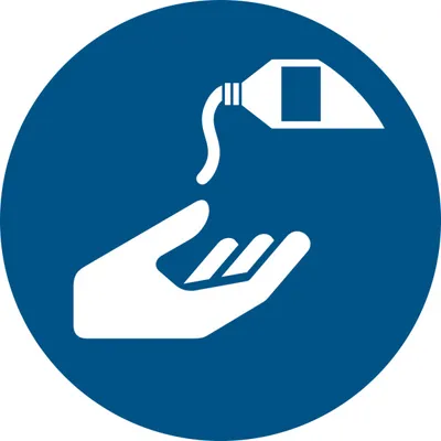 Produktbild von Gebotszeichen 'Hautschutzmittel benutzen' (M022), gem ASR A1.3 (DIN EN ISO 7010) Schild Kunststoff 20cm 1 Stück