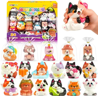 Productafbeelding van Slow rising squishy toys voor kinderen - Set van 24 - Katten langzame knijpjes - Dierenstressballen