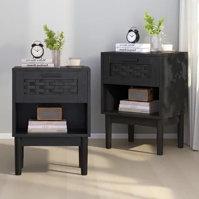 Produktbild von Nachttisch-Set - Beistelltische - Schlafzimmer-Aufbewahrung - Mit Schublade - 40x30x55 cm - Schwarz