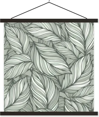 Produktbild von MuchoWow® Textilposter Blumen - Illustration - Schwarz - Weiß 60x60 cm mit schwarzem Rahmen - Posteraufhänger