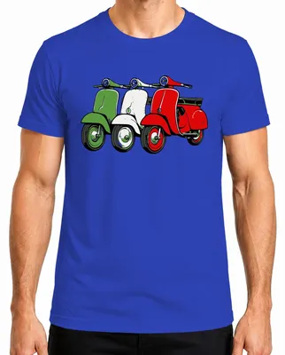 Immagine prodotto di Maglietta da uomo stile vintage Italia Retro Scooter Flag Scooter, Blu, L