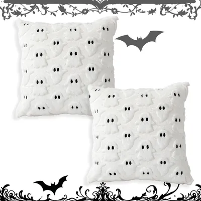 Plüsch-Kissenbezug Halloween, Geister-Motiv, 45x45 cm, 2 Stück