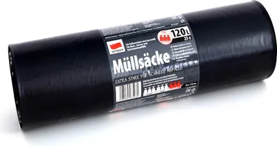 Produktbild von Schwarze Müllsäcke 120 Liter | 1 Rolle mit 25 Stück | Größe: 70 x 110 cm | Extra stark