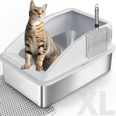 Productafbeelding van Kattenbak roestvrij staal XL - 58 x 37 x 28,5 cm - met strooiselvangend pedaal - zilver - tot 30 liter