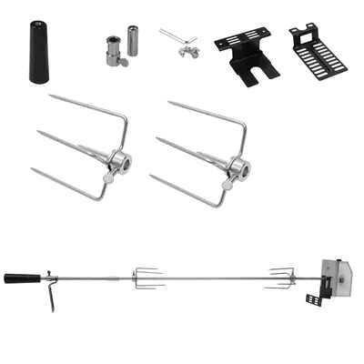 Immagine prodotto di TolleTour Set di spiedini in acciaio inossidabile da 107 cm Pinza per carne BBQ con motore incl. 2X spiedini per carne, 220V - 240V, spiedo elettrico rotante, girarrosto, spiedo rotante