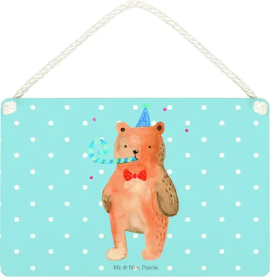 Produktbild von Mr. & Mrs. Panda Schild Bär Geburtstag DIN A4 - Blau Pastell - Geschenk, Alles Gute, Wandbild Holz, Glückwunsch, Holzschild, Teddy, Türschild, kleine aufmerksamkeit