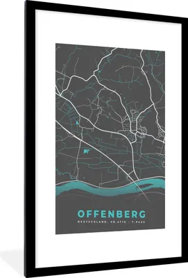 Produktbild von MuchoWow® Gerahmtes Poster Stadtplan - Offenberg - Deutschland - Karte 60x90 cm - Poster mit Schwarzem Bilderrahmen Wandposter Rahmen Foto Bilder - Dekoration - Wandposter Wohnzimmer - Hochwertig